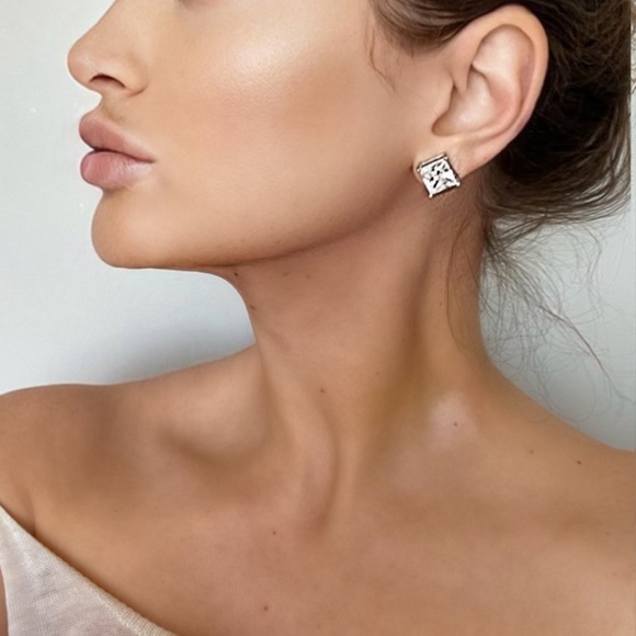 .925 Sterling Silver large faux diamond earrings stocking stuffer gifts for her - Picture 1 of 8